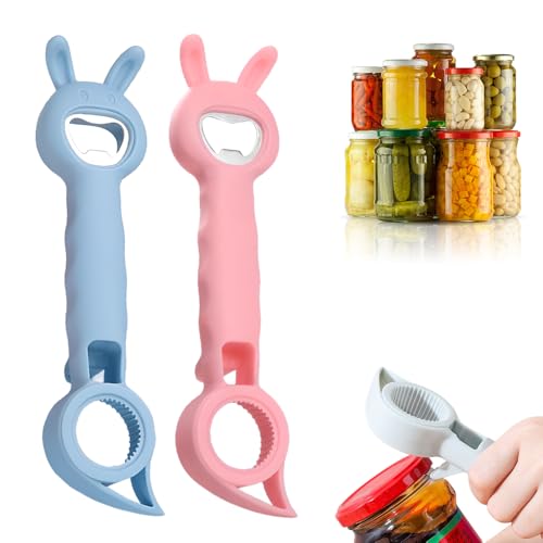 4 in 1 Flaschenöffner, 2025 neues kreatives Glas und Cap Opener -Werkzeug, tragbare Griffhilfe für ältere Menschen, Soda Deckelentferner für Küchenbalken -Picknick -Geschenkgebrauch (Blue + Pink) von PAOUWJXNC