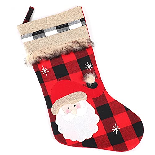 PAPAPI Weihnachten Hause Dekoration Socken, Hohe QualitäT Leinen, Rot und Schwarz Kariert, Neues Jahr Geschenk TüTen (Weihnachten Weihnachtsmann) von PAPAPI