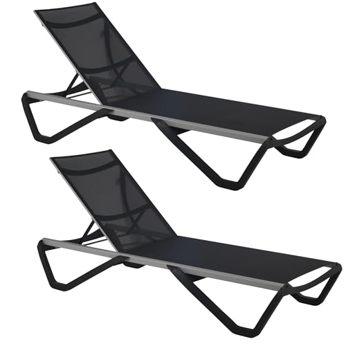 PAPATYA 2er-Set Sonnenliege, Aluminium Gartenliege Sonnenliege für Garten Terrasse & Balkon mit Verstellbarer Rückenlehne Stapelbar Liegestuhl bis 200 KG Anthrazitgrau von PAPATYA