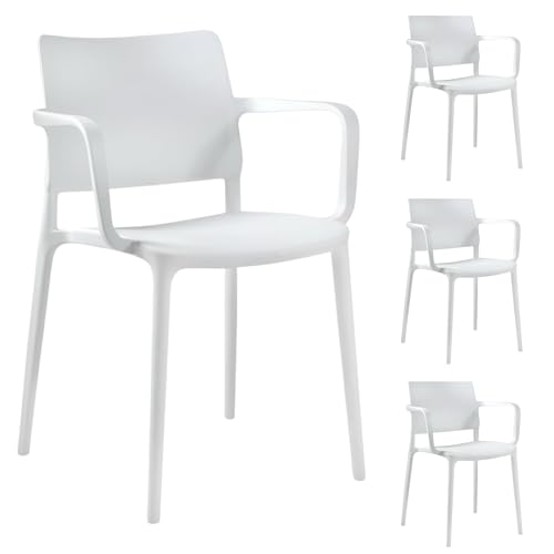 PAPATYA 4er-Set Kunststoffstuhl Joy-K Designstuhl mit Einer Belastbarkeit von 200 kg stapelbar, Terassenstuhl aus Kunststoff UV beständig, Leichter Stuhl mit Rückenlehne für Balkonstuhl (Weiß) von PAPATYA