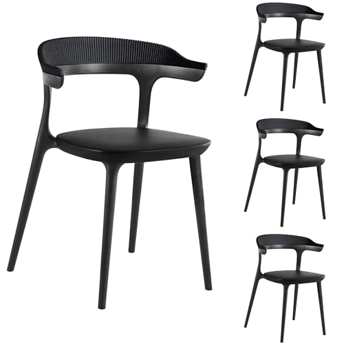 PAPATYA 4er-Set Kunststoffstuhl Luna-Stripe I Designstuhl mit Einer Belastbarkeit von 200 kg (Schwarz) von PAPATYA