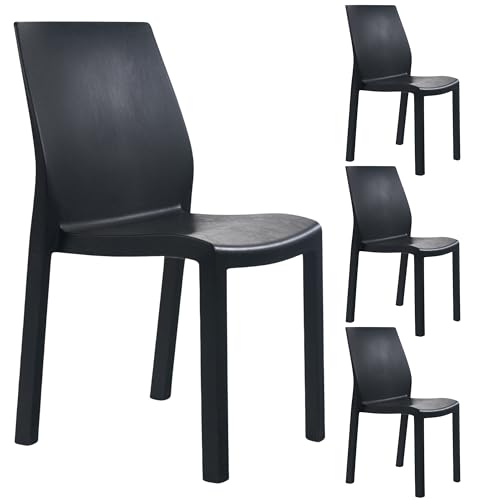 PAPATYA 4er-Set Kunststoffstuhl Yummy I Designstuhl mit Einer Belastbarkeit von 200 kg (Schwarz) von PAPATYA