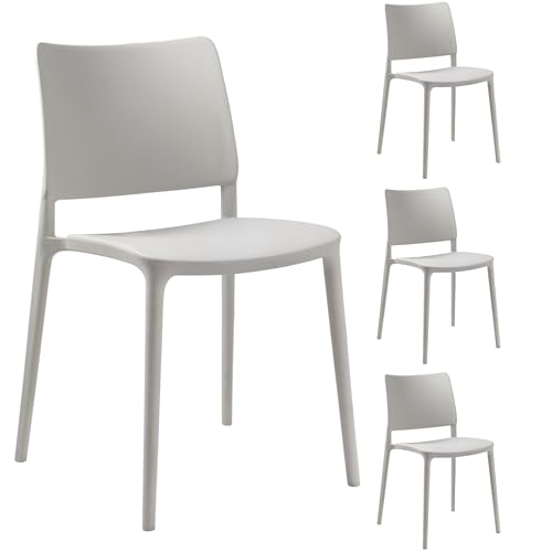 PAPATYA Joy-S 4er-Set Designer- Kunststoffstuhl, 200 kg belastbar, Leichter stapelbar Gartenstuhl, wetterfester Balkonstuhl, Terrassenstuhl, Hotelstühle, Restaurantstühle, Stapelstuhl (Hellgrau) von PAPATYA