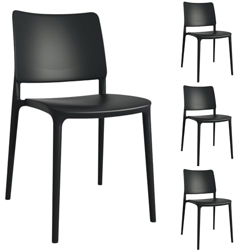 PAPATYA 4er-Set Kunststoffstuhl Joy-S Designstuhl mit Einer Belastbarkeit von 200 kg stapelbar, Terassenstuhl aus Kunststoff UV beständig, Leichter Stuhl Balkonstuhl (Schwarz) von PAPATYA