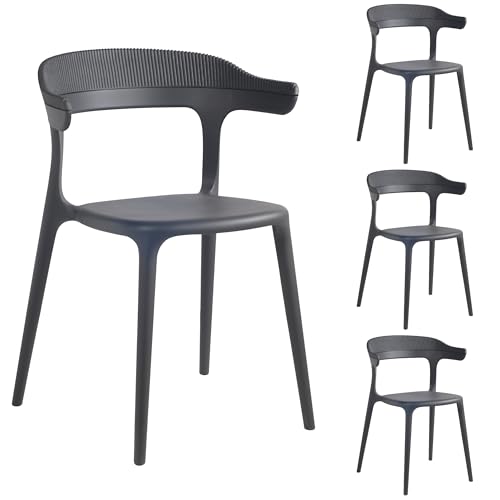 PAPATYA Luna-Stripe Kunststoffstuhl - Eleganter Designstuhl, 200 kg Belastbarkeit, Ideal für Wohnzimmer, Terrasse & Büro (Anthrazitgrau, 4er Set) von PAPATYA