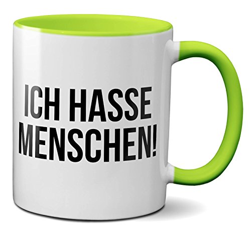 PAPAYANA - 1016 - ICH-Hasse-Menschen - Beidseitig Bedruckte Tasse 325ml 11oz - Große Farbauswahl - Hellgrün von PAPAYANA