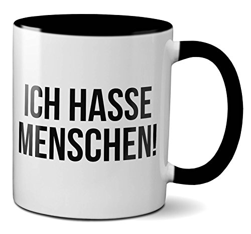 PAPAYANA - 1016 - ICH-Hasse-Menschen - Beidseitig Bedruckte Tasse 325ml 11oz - Große Farbauswahl - Schwarz von PAPAYANA