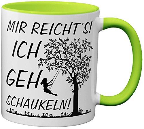 PAPAYANA - 1074 - Mir Reichts Ich GEH Schaukeln - Beidseitig Bedruckte Tasse 325ml 11oz - Große Farbauswahl - Hellgrün von PAPAYANA
