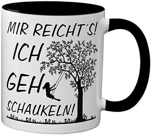 PAPAYANA - 1074 - Mir Reichts Ich GEH Schaukeln - Beidseitig Bedruckte Tasse 325ml 11oz - Große Farbauswahl - Schwarz von PAPAYANA