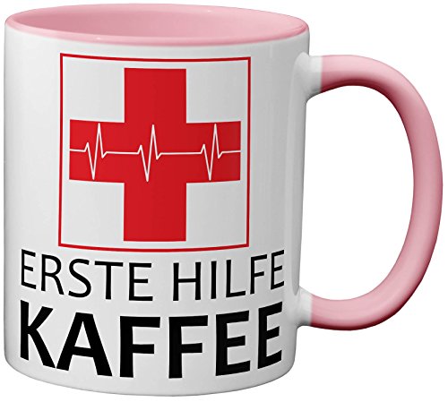 PAPAYANA - 1075 - ERSTE-Hilfe-Kaffee - Beidseitig Bedruckte Tasse 325ml 11oz - Große Farbauswahl - Pink von PAPAYANA