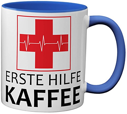 PAPAYANA - 1075 - ERSTE-Hilfe-Kaffee - Beidseitig Bedruckte Tasse 325ml 11oz - Große Farbauswahl - Royalblau von PAPAYANA