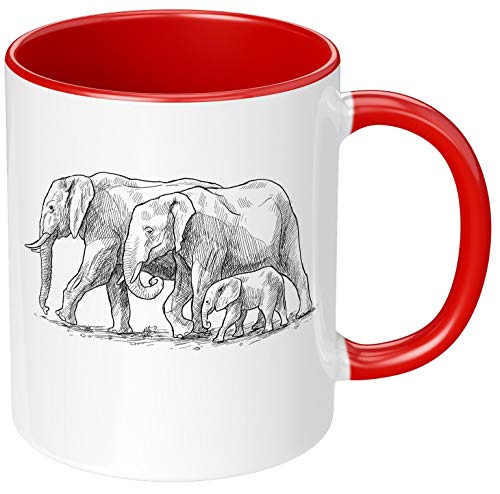 PAPAYANA - Elefant Sketch - Beidseitig Bedruckte Keramik-Tasse 325ml 11oz - Große Farbauswahl - Rot von PAPAYANA