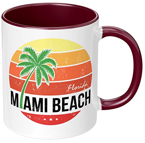 PAPAYANA - Miami Beach Florida - Beidseitig Bedruckte Keramik-Tasse 325ml 11oz - Große Farbauswahl - Bordeaux von PAPAYANA
