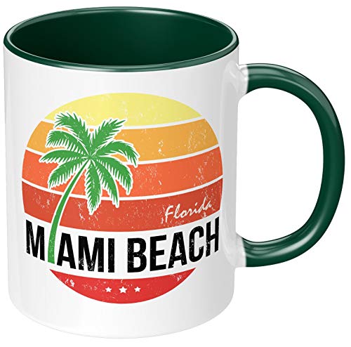 PAPAYANA - Miami Beach Florida - Beidseitig Bedruckte Keramik-Tasse 325ml 11oz - Große Farbauswahl - Grün von PAPAYANA