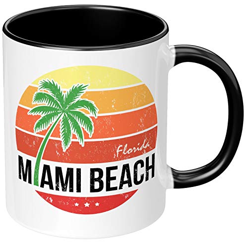 PAPAYANA - Miami Beach Florida - Beidseitig Bedruckte Keramik-Tasse 325ml 11oz - Große Farbauswahl - Schwarz von PAPAYANA