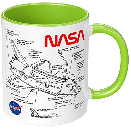 PAPAYANA - Space Shuttle NASA - Beidseitig Bedruckte Keramik-Tasse 325ml 11oz - Große Farbauswahl - Hellgrün von PAPAYANA
