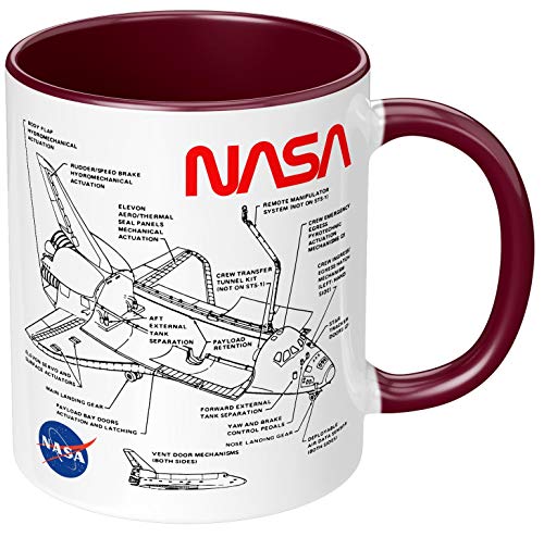 PAPAYANA - Space Shuttle NASA - Beidseitig Bedruckte Keramik-Tasse 325ml 11oz - Große Farbauswahl - Bordeaux von PAPAYANA