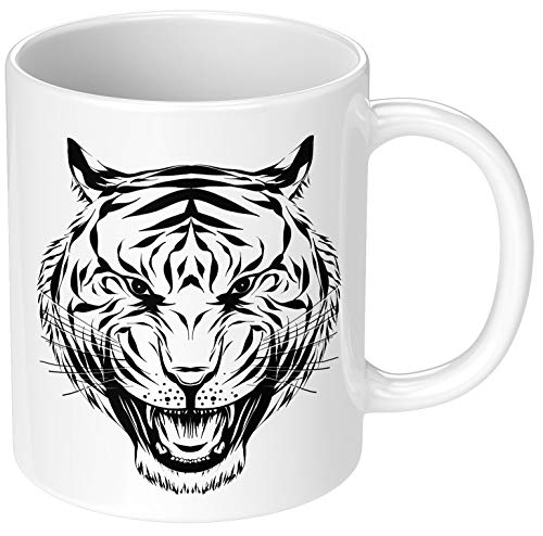 PAPAYANA - Tiger Head - Beidseitig Bedruckte Keramik-Tasse 325ml 11oz - Große Farbauswahl - Weiss von PAPAYANA