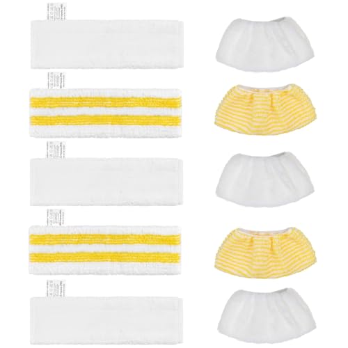 PAPAcroscoma 10 Stück Mikrofaser-Wischbezüge Kompatibel mit Kärcher SC1，SC2，SC3, SC4，SC5, Mikrofasertuch Set Kompatibel mit Kärcher Dampfreiniger Zubehör Boden (5 Bodendüse + 5 Handdüse) von PAPAcroscoma