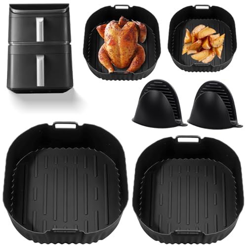 PAPAcroscoma Silikonform Silikonhandschuhe: 4pcs Heißluftfritteuse Zubehör, Double Stack Airfryer mit DualBlaze Auflaufform Silikon Einsätze für Cosori Turbo Tower Pro Smart 10,8L(6,5L&4,3L) von PAPAcroscoma