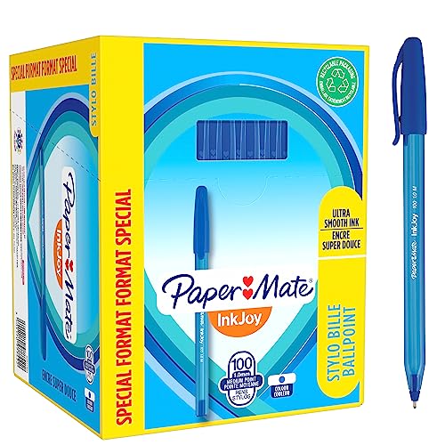 PAPER MATE InkJoy 100ST Kugelschreiber | mittlere Spitze (1,0 mm) | Blau | 100 Stück von PAPER MATE