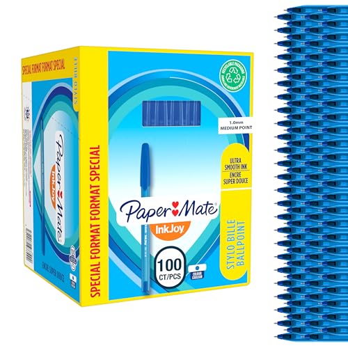 Paper Mate InkJoy 100ST Kugelschreiber | mittlere Spitze (1,0 mm) | Blau | 100 Stück von Paper Mate