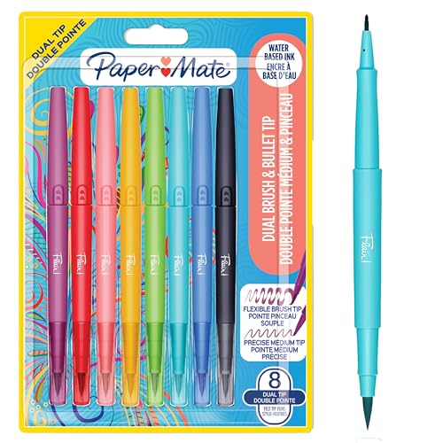 Paper Mate Flair-Filzstifte mit ZWEI Spitzen Brush-Spitze und mittlere Spitze (0,7 mm) Farbstifte mit zwei Spitzen 8 Stück von PAPER MATE