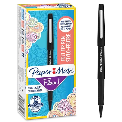 Paper Mate Flair Filzstifte | mittlere Spitze (0,7 mm) | Schwarz | 12 Stück von PAPER MATE