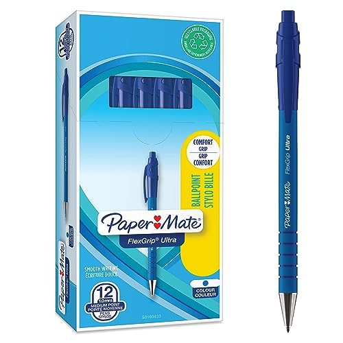 Paper Mate Flexgrip Ultra-Druckkugelschreiber | mittlere Spitze (1,0 mm) | blau | 12er-Box von PAPER MATE