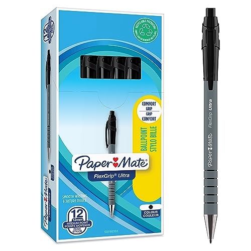 Paper Mate Flexgrip Ultra-Druckkugelschreiber | mittlere Spitze (1,0 mm) | schwarz | 12er-Box von PAPER MATE