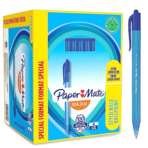 Paper Mate InkJoy 100RT Retractable Kugelschreiber | mittlere Spitze (1,0 mm) | Blau | 100 Stück von PAPER MATE
