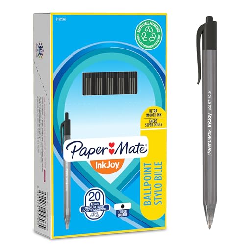 Paper Mate InkJoy 100RT Retractable Kugelschreiber | mittlere Spitze (1,0 mm) | Schwarz | 20 Stück von Paper Mate