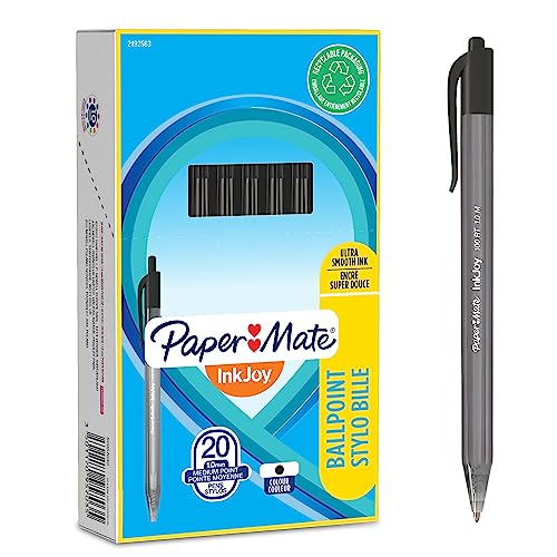 Paper Mate InkJoy 100RT Retractable Kugelschreiber | mittlere Spitze (1,0 mm) | Schwarz | 20 Stück von PAPER MATE