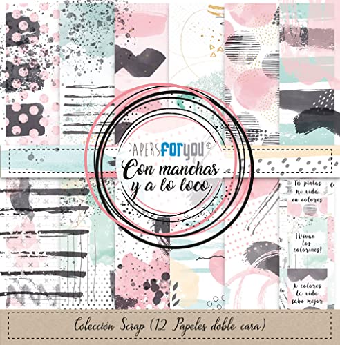 Papers For You - Scrapbooking und Bastelpapier Set "Con Manchas y A Lo Loco" Kollektion | Beinhaltet 12 doppelseitige Papiere mit verschiedenen Designs | Größe 30,48 x 30,48 cm (12" x 12") von PAPERSFORYOU