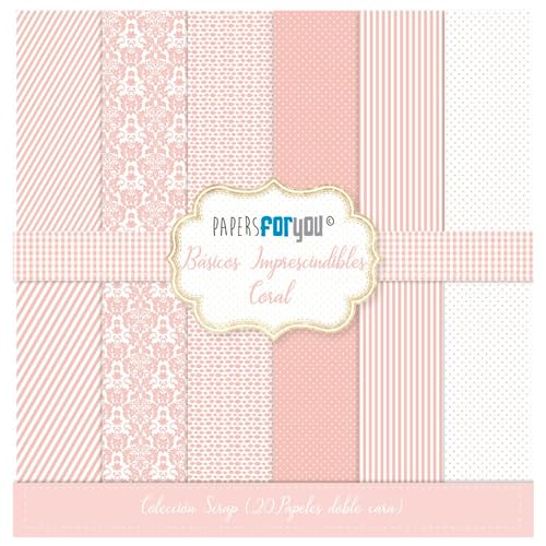 Papers For You - Scrapbooking und Bastelpapier Set "Essential Basics Coral" Kollektion | Beinhaltet 20 doppelseitige Papiere mit verschiedenen Mustern | Größe 20,32 x 20,32 cm (8" x 8") von PAPERSFORYOU