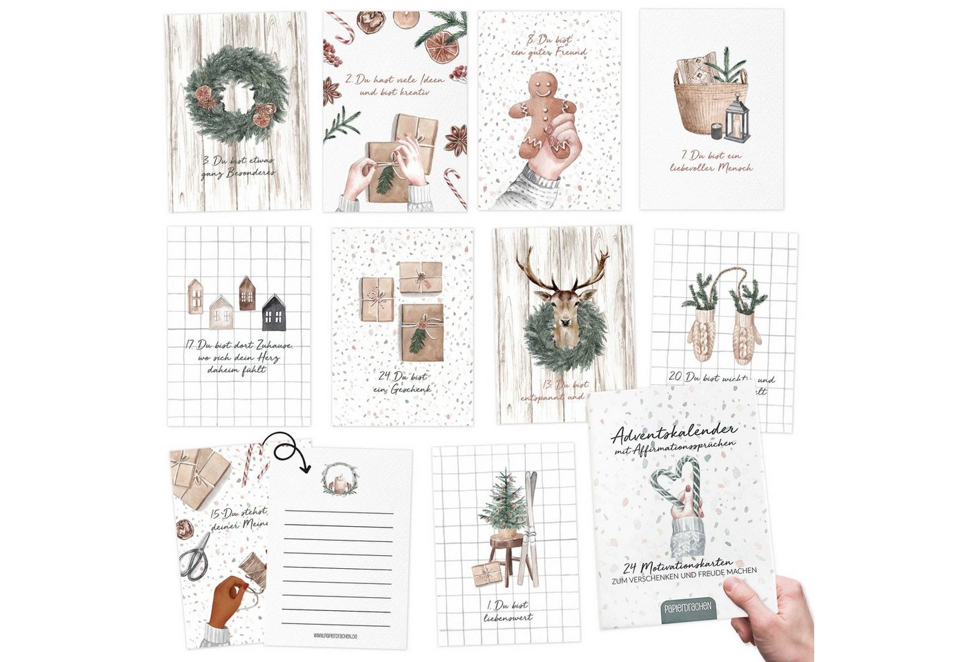 PAPIERDRACHEN Adventskalender 24 Karten Adventskalender - Geschenkidee in der Vorweihnachtszeit, zum Basteln und Verschenken von PAPIERDRACHEN