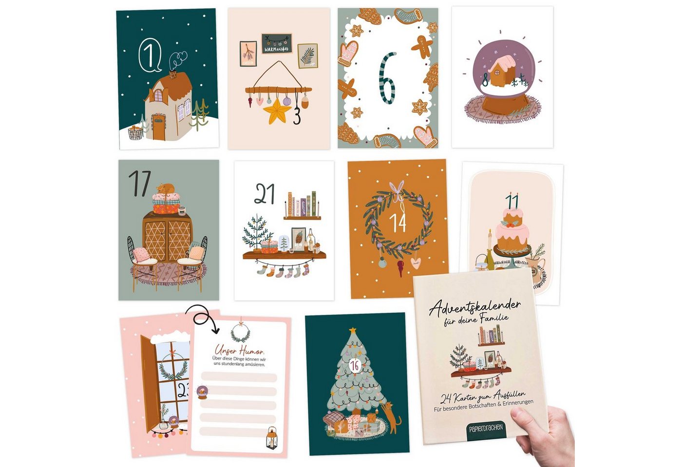 PAPIERDRACHEN Adventskalender 24 Karten Adventskalender - Geschenkidee in der Vorweihnachtszeit, zum Basteln und Verschenken von PAPIERDRACHEN