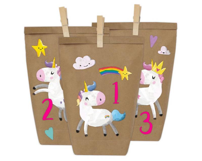 PAPIERDRACHEN DIY-Adventskalender 24 Papiertüten - Motiv Einhorn (24-tlg), 22x14x5cm von PAPIERDRACHEN