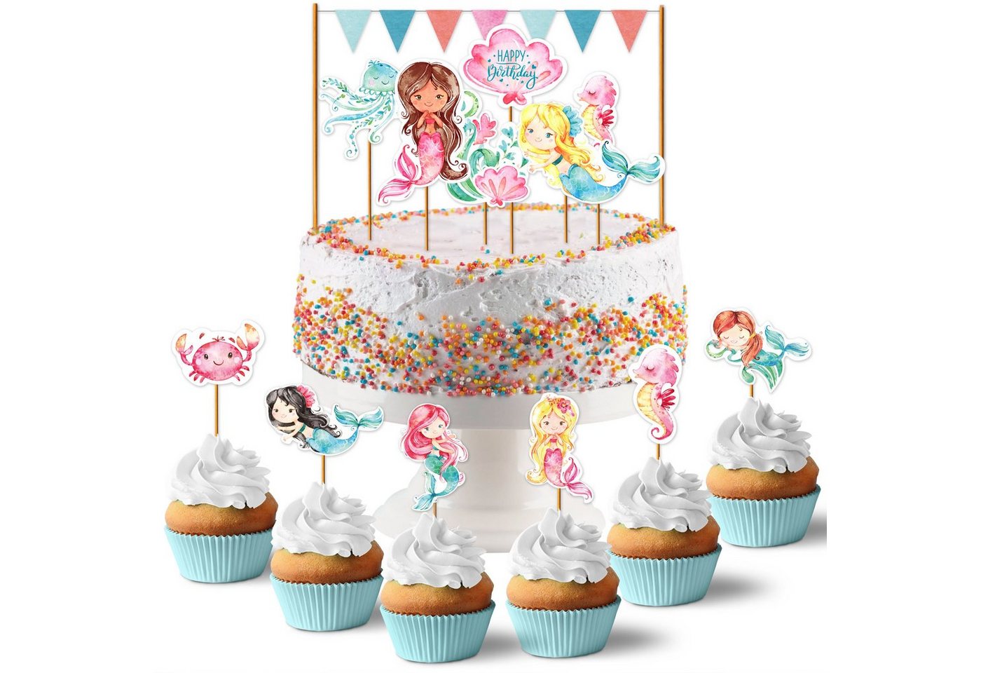 PAPIERDRACHEN Papierdekoration Cake Topper - Kuchendekoration- 19-teilig -in verschiedenen Designs, Kuchenstecker für den Kindergeburtstag von PAPIERDRACHEN