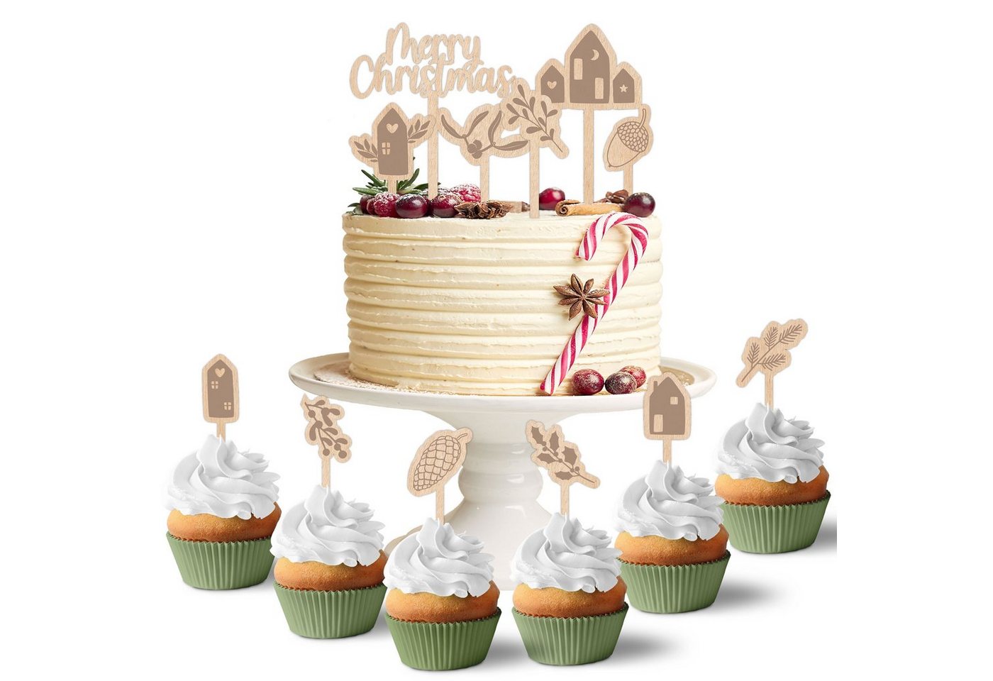 PAPIERDRACHEN Tortenstecker Caketopper zu Weihnachten - Kuchenstecker - aus Holz, 12 Muffinstecker l 5 Kuchenstecker l 1 Holz-Schriftzug PAPIERDRACHEN Tortenstecker Caketopper zu Weihnachten - Kuchenstecker - aus Holz, 12 Muffinstecker l 5 Kuchenstecker l 1 Holz-Schriftzug von PAPIERDRACHEN