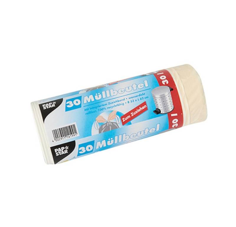 PAPSTAR GmbH Müllbeutel 270 Müllbeutel mit Zugband, LDPE 30 l 62 cm x 53 cm weiss PAPSTAR GmbH Müllbeutel 270 Müllbeutel mit Zugband, LDPE 30 l 62 cm x 53 cm weiss von PAPSTAR GmbH