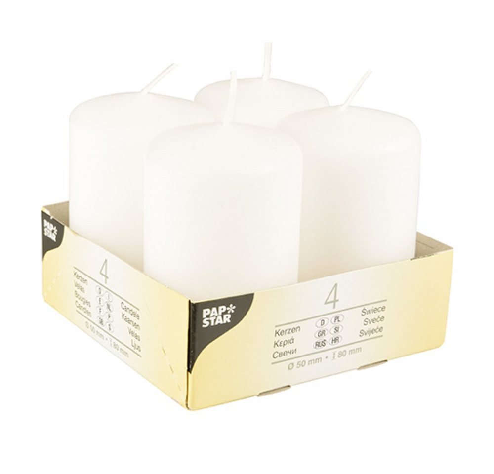 PAPSTAR GmbH Stumpenkerze 4 Stumpenkerzen Ø 50 mm · 80 mm weiss PAPSTAR GmbH Stumpenkerze 4 Stumpenkerzen Ø 50 mm · 80 mm weiss von PAPSTAR GmbH