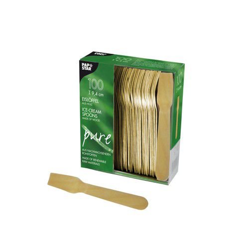 100 Eislöffel, Holz"pure" 9,4 cm Einweglöffel von PAPSTAR