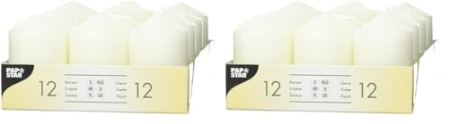 12 Stumpenkerzen Ø 40 mm · 60 mm elfenbein "Ivory" mit Flachkopf (Packung mit 2) von PAPSTAR