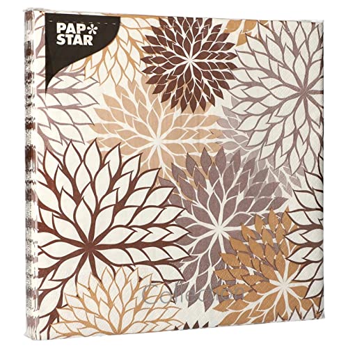 20 Servietten, 3-lagig 1/4-Falz 40 cm x 40 cm taupe Blumen "Floralies" von PAPSTAR