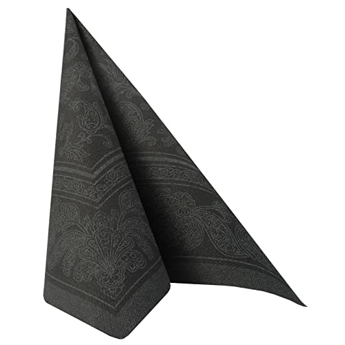 20 Servietten ROYAL Collection 1/4-Falz 40 x 40 schwarz "Ornaments" von PAPSTAR