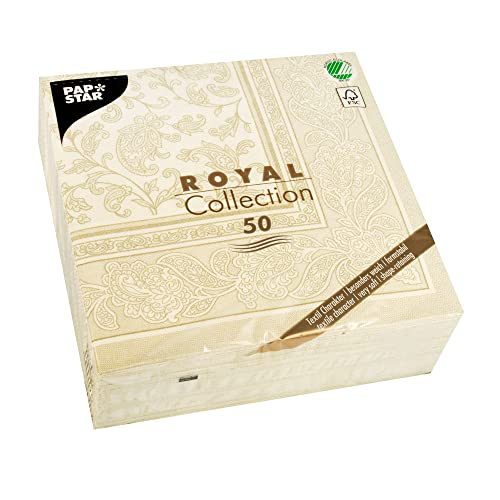 50 Servietten "ROYAL Collection" 1/4-Falz 40 cm x 40 cm champagner "Ornaments" 11681 von PAPSTAR