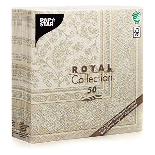 50 Servietten "ROYAL Collection" 1/4-Falz 40 cm x 40 cm champagner "Ornaments" 11681 von PAPSTAR