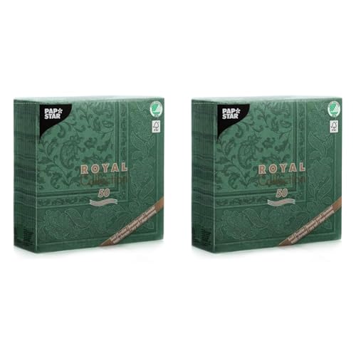 50 Servietten "ROYAL Collection" 1/4-Falz 40 cm x 40 cm dunkelgrün "Ornaments" (Packung mit 2) von PAPSTAR