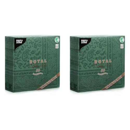 50 Servietten "ROYAL Collection" 1/4-Falz 40 cm x 40 cm dunkelgrün "Ornaments" (Packung mit 2) von PAPSTAR